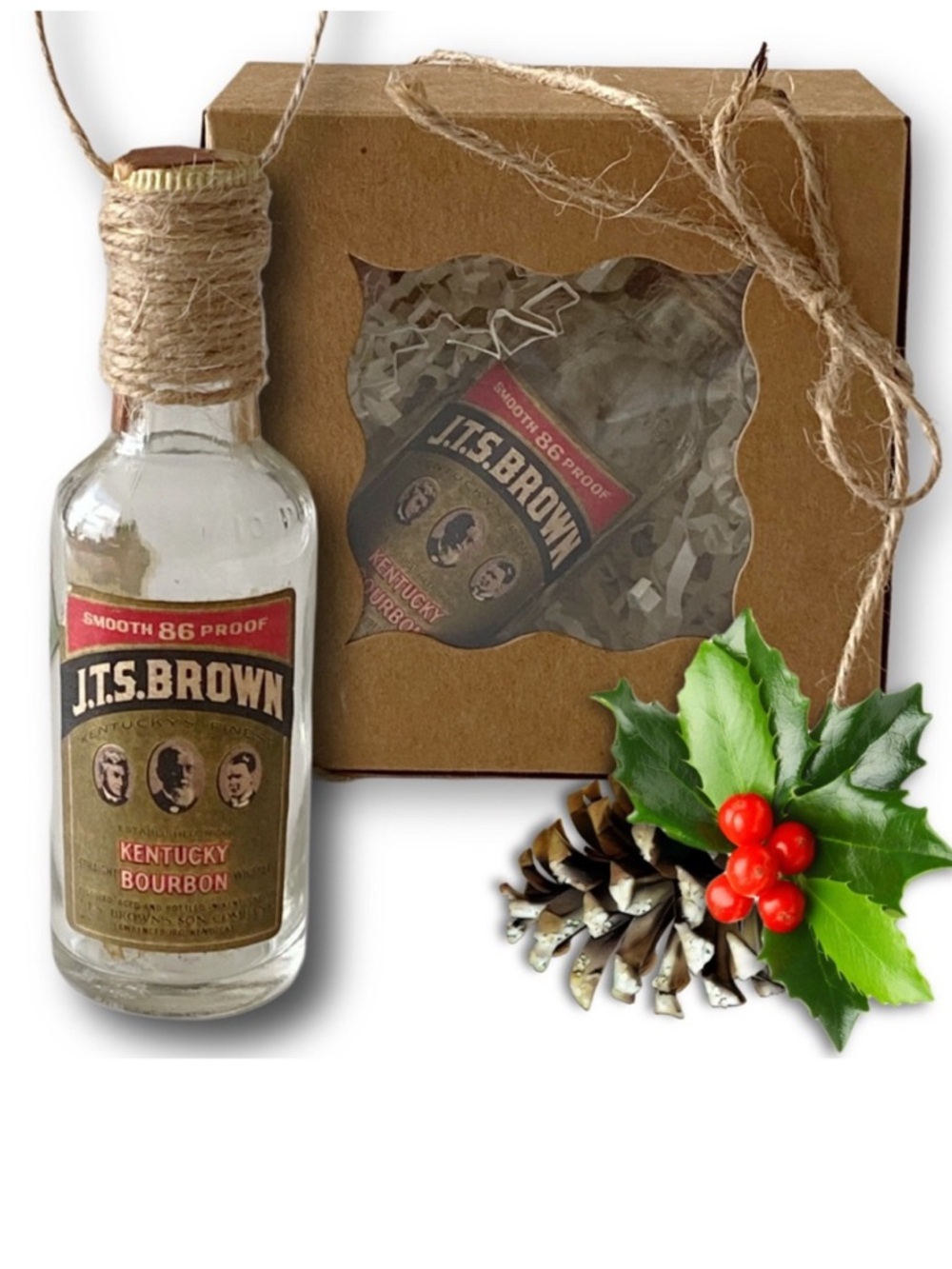 J.T.S. Brown Kentucky Bourbon Whiskey Artisan Vintage Glass Bottle Ornament